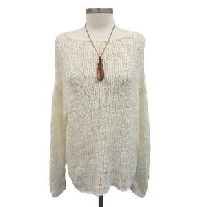 Womens S/M Ivory Open Knit Sheer Sweater Chiffon Back Lightweight Boho Layer Top